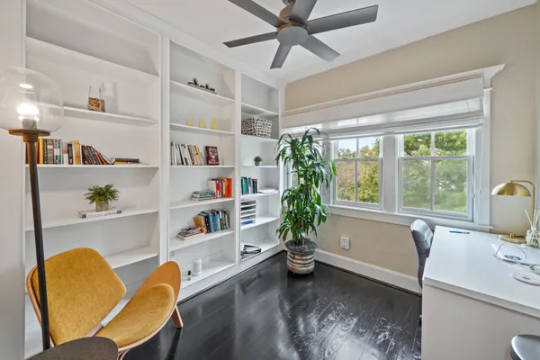 A quiet reading nook and study area for reflection